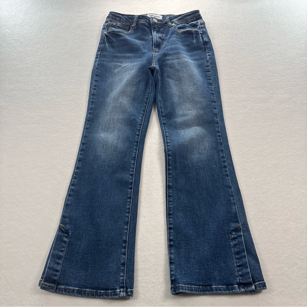 Risen Jeans High Rise Cropped Bootcut Jeans with Side Slit Detail - RDP5618 Blue